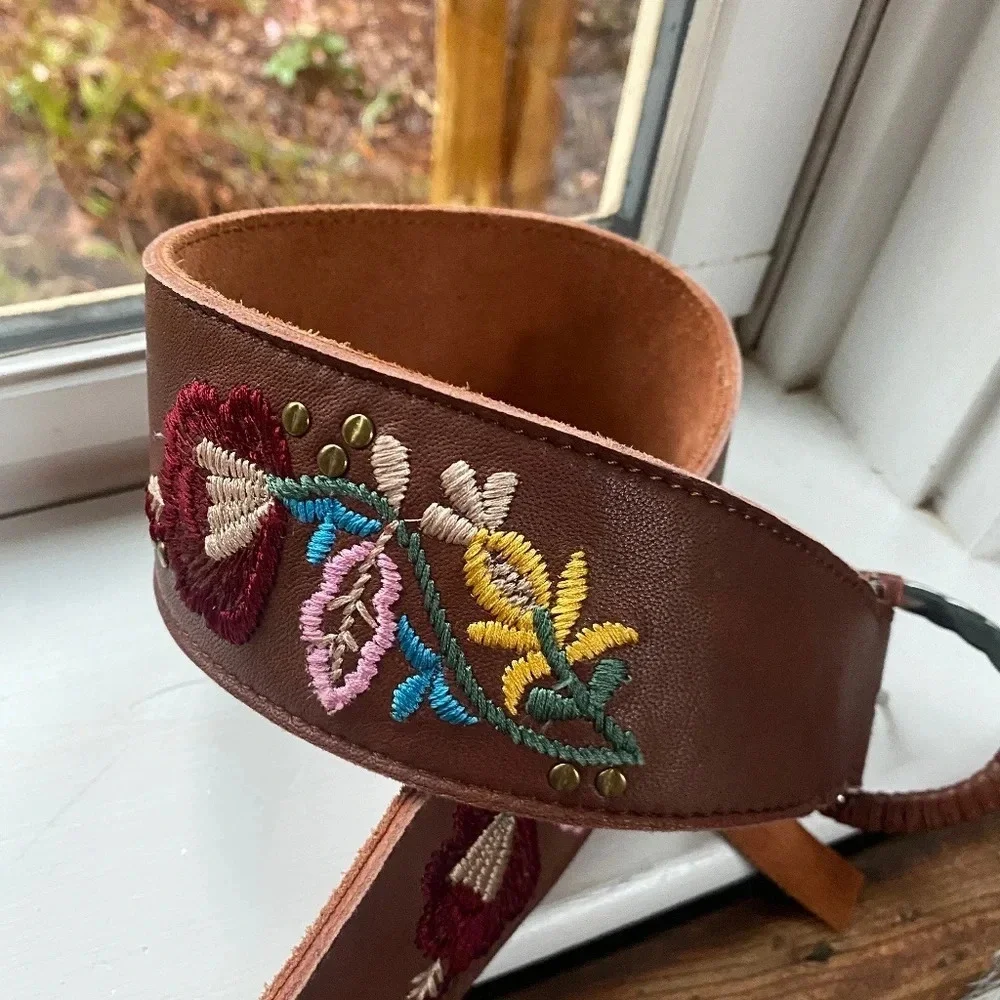 Free People Poppy Embroidered Leather Belt Small
